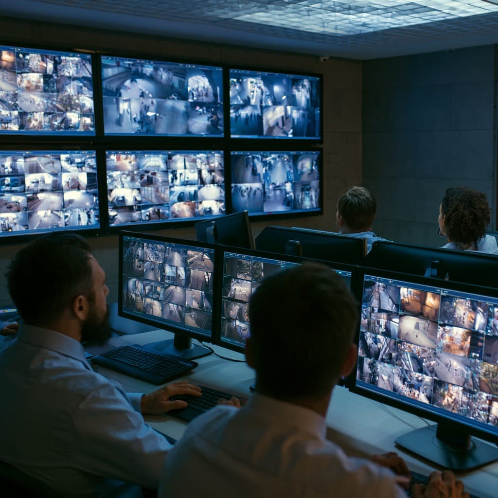 Security staff reviewing verified alerts in a monitoring room